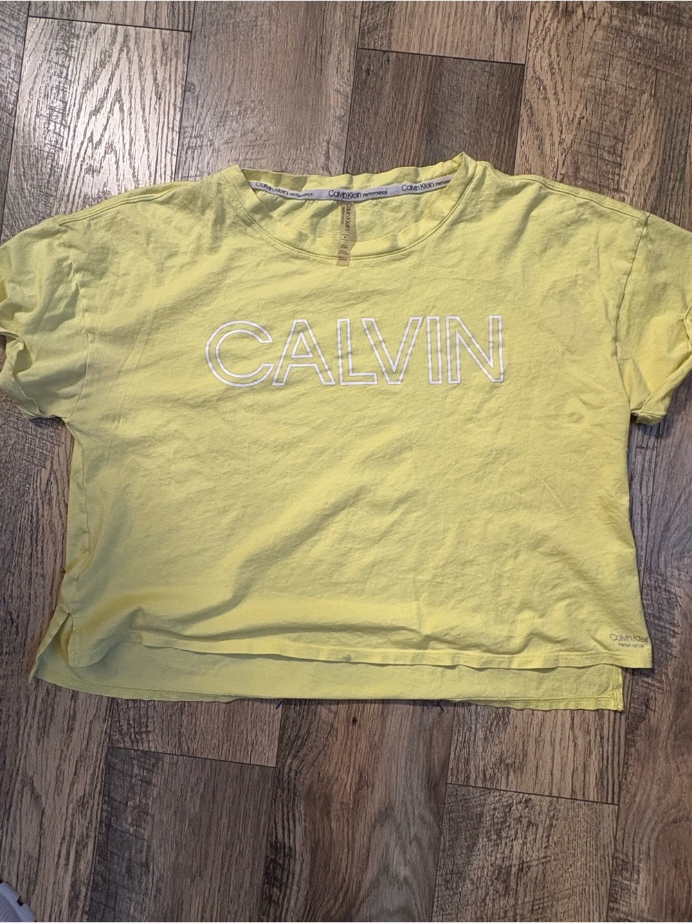 Calvin Klein Yellow CALVIN Logo Crop Tee
